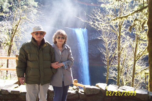 With Len at Silver Falls Park, Oregon, February 2003. Louis took the picture.