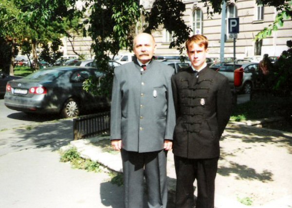 Rezso with his 17 years old grandson, Rudolf (Rudi) Metz after the ceremony of receiving the Vitez Order in the Inner-city Church in Budapest, September 15, 2007