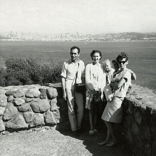 Marika, Laci and daughter Agi with Louis and me at the other side of Golden Gate bridge in July 1966, with San Francisco in the background.