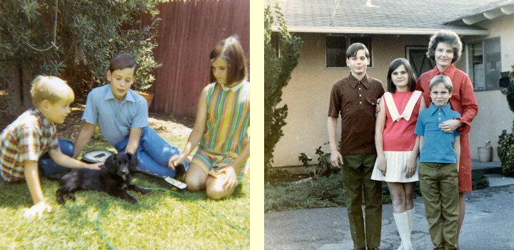 George, Louis and Judy with Fluffy in our backyard at Camarillo, 1969 and the Children with me at the front of our home in Camarillo, December, 1970.