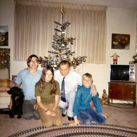 Louis, Judy and George with their Dad at Camarillo in 1974, Christmas.