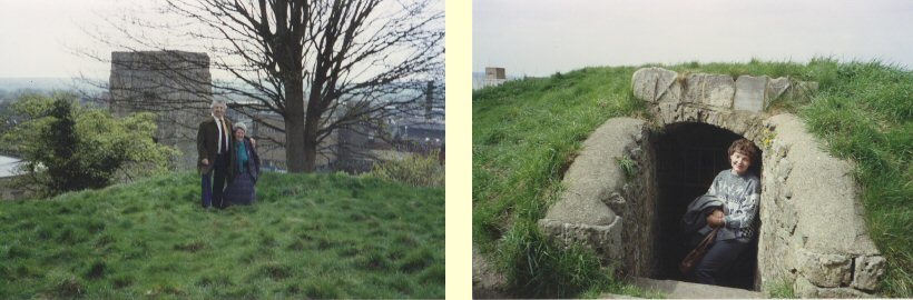 Fooling around with June and Laci on the Oxford Castle Mounds, May 1989.